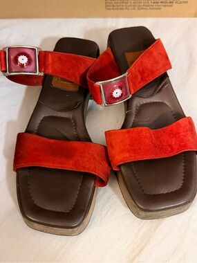 Women's Red Suede Vintage Sandals
